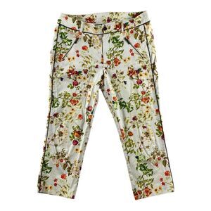Disney Alice Pants Womens 6  Multi Floral Zip Pockets Capris Designer Collection